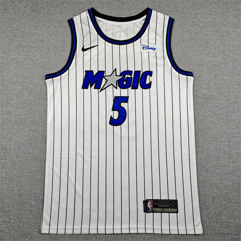 Men's Orlando Magic #5 Paolo Banchero White Stripe Basketball Jersey