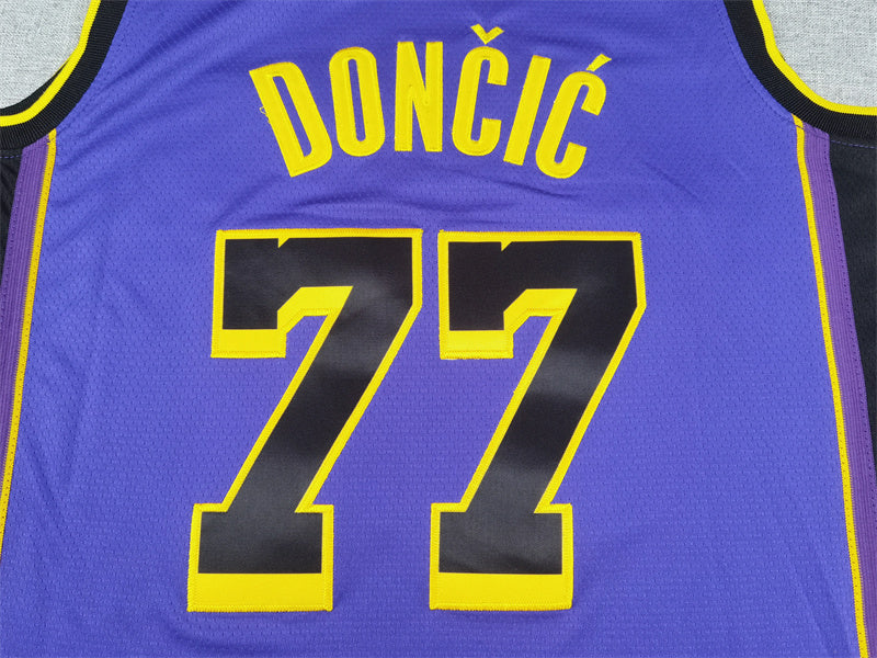 Men's Los Angeles Lakers #77 Luka Dončič Purple Swingman Jersey