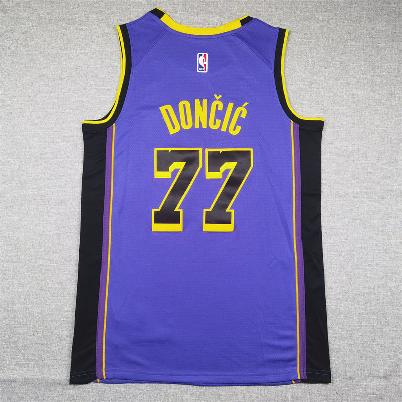 Men's Los Angeles Lakers #77 Luka Dončič Purple Swingman Jersey