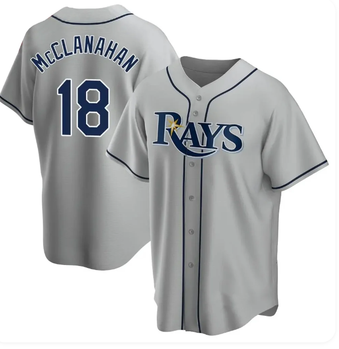Men's Tampa Bay Rays #18 Shane McClanahan Player Gray Home Game Stitched Jersey