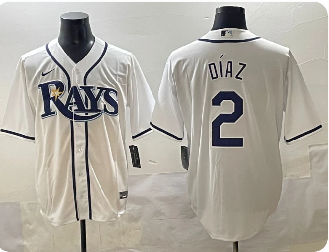 Men's Tampa Bay Rays #2 Yandy Díaz Nike Home Replica Player Jersey - White