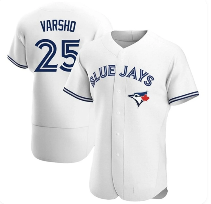 Men's Toronto Blue Jays Daulton Varsho #25 White Home Stitched Jersey