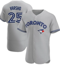 Men's Toronto Blue Jays Daulton Varsho #25 Grey Cool Base Stitched Jersey