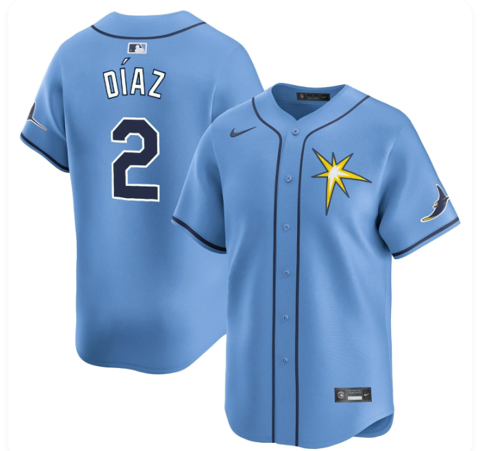 Men's Tampa Bay Rays #2 Yandy Díaz Alternate Player Jersey - Light Blue
