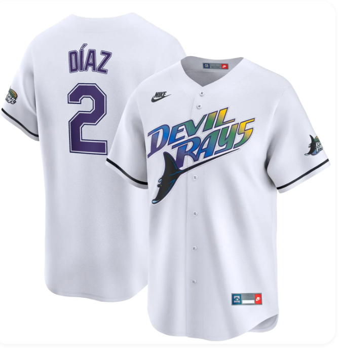 Men's Tampa Bay Rays #2 Yandy Díaz Cooperstown Collection Jersey - White