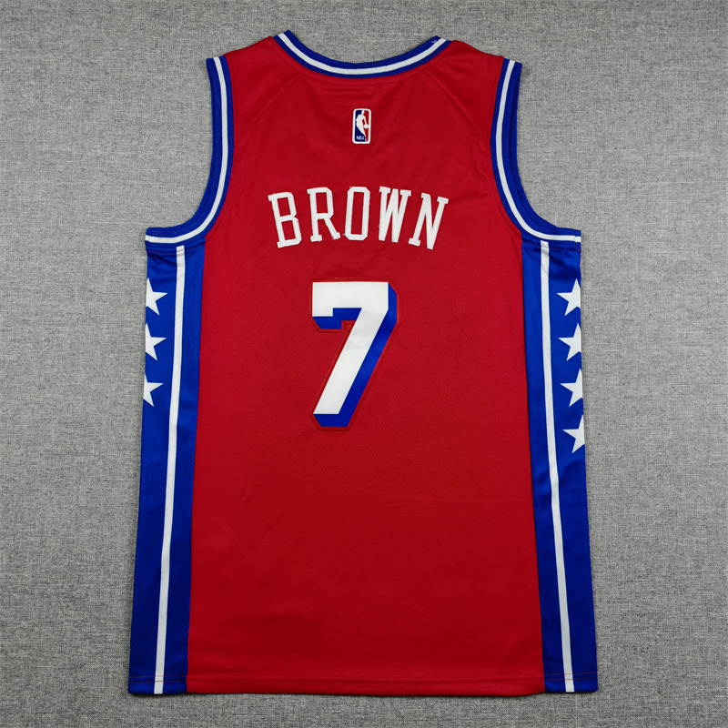 Men's Philadelphia 76ers #7 Jaylen Brown Red Swingman Jersey - Statement Edition