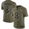 Lamar Jackson Baltimore Ravens Nike 2022 Salute to Service Limited Jersey – Olive